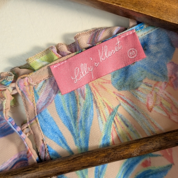 Lilly's Closet Pink Floral Open Back Sheer Sleeves Mini Dress Size M - Picture 5 of 8